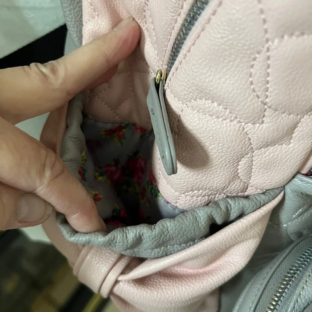 Betsey Johnson Pink and Gray True to Your Heart Quilted Backpack Diaper‎ Bag